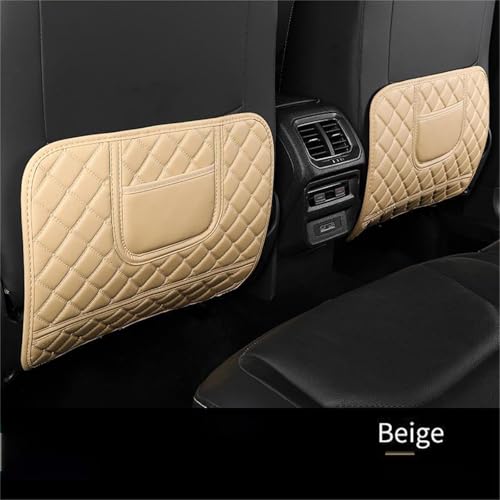 2pcs Car Seat Back Anti Kick Mat Half-Size Pad Leather Cover Seat Protector Auto Accessories (Beige) - color: Beige