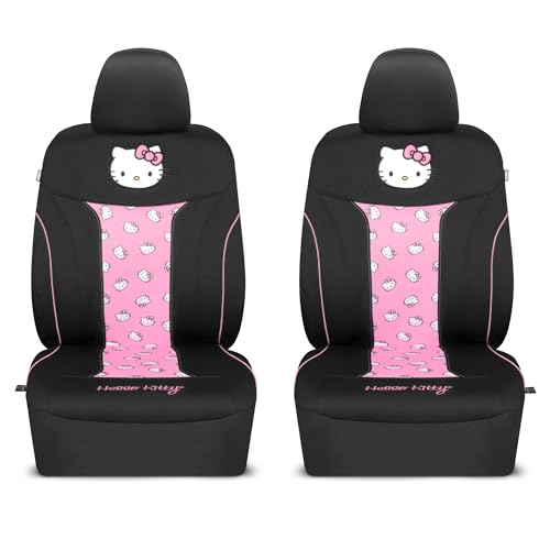 Carbella Hello Kitty Car Seat Covers - Cute and Durable Pink Front Seat Covers, Adorable Hello Kitty Design, Comfortable and Long-Lasting Polyester, Car Accessories Gift 2pc Black/Pink - color: Seat Covers Poly-Pink, style: Hello Kitty