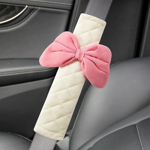 2-Pack Soft Seat Belt Covers Universal Car Shoulder Pad Cushions for Comfortable Driving & Bag Strap Protection Off-White Pink Large Bow - color: Pink Bow