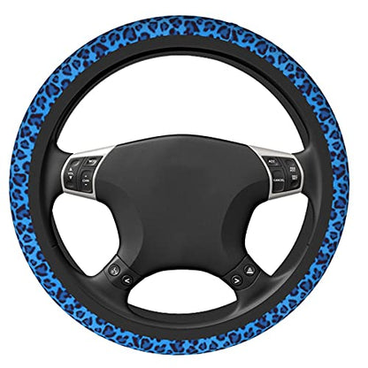 Blue Leopard Steering Wheel Covers,Universal 15 Inch Non Slip Auto Car Accessories, Soft Steering Wheel Protector for Men & Women