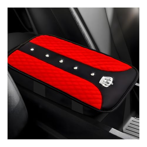 Bling Crown Car Center Console Mats, Anti-Slip and Waterproof Crystal Car Armrest Pad Protector, Universal Rustproof Armrest Decor Cushion for Cars & SUVs, Car Accessories (Red) - color: Red