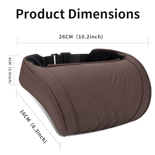 Car Headrest Memory Foam Neck Pillow for Driving with Leather Cover Soft Comfortable Seat Head Pillow Cushion for Most Cars SUV Sedan Home Office Brown (2PC)
