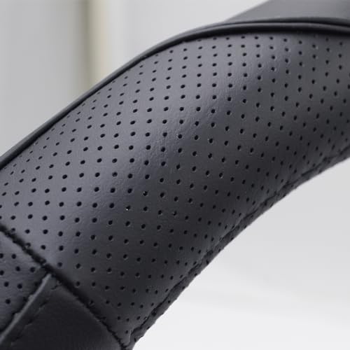 QianBao Genuine Leather Car Steering Wheel Cover Black for 13.5 to 14.2 inches Steering Wheels, Sweat Absorbent (Black) - color: Black Line