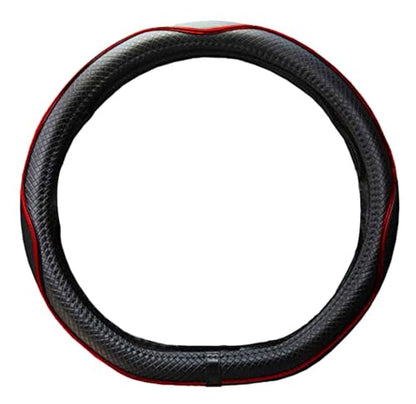 Mayco Bell Flat Bottom Steering Wheel Cover Anti-Slip,Safety,Soft,Breathable,Durable,Full Surround,Comfortable Grip Microfiber Leather (D-Shape,Black Red) - color: Black Red, size: D Shape