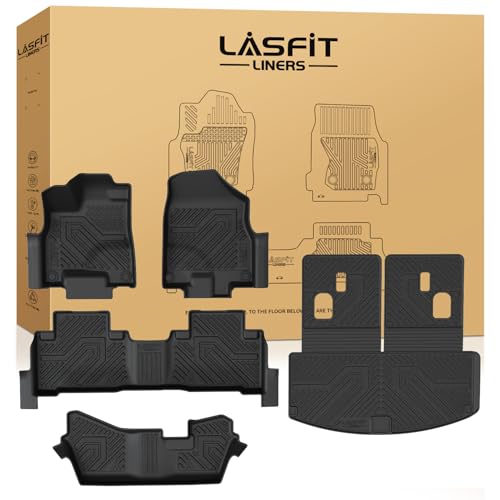 LASFIT Floor Mats&Trunk Mat&Backrest Mats for Acura Mdx 2014-2020 (Fit 7 Seater,Not fit Hybrid), Cargo Mat All Weather TPE Mats Custom Fit Floor Liner for Mdx 1st&2nd&3rd Row Car Mats & Cargo Liner - size: 10)2014-2020|For Acura Mdx|Full Sets