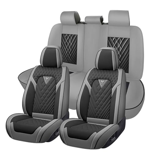 Truck Seat Covers for Ram 1500 2009-2026, Waterproof Premium Leather Full Coverage Car Seat Cover, Muscle Sport Style Auto Interior Seat Cover Sets (Full Set/Gray Black) - color: Full Set Gray Black, size: Ram 1500