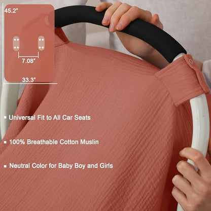 100% Muslin Cotton Car Seat Cover Baby, Carseat Canopy Cover, Universal Fit Stroller Covers for Boys and Girls (Blush) - color: blush