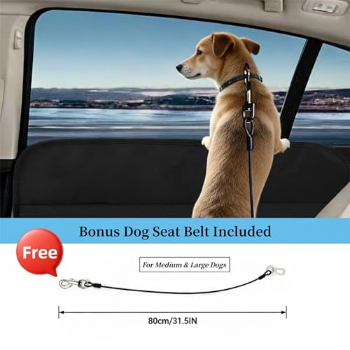 [2 Pack] Car Door Protector for Dogs, Fits Full-Size SUVs & Trucks, 20% Larger Anti-Scratch PU Leather Door Guard with Stay-in-Place Metal Inserts, Includes Bonus $9 Dog Safety Seat Belt - Black