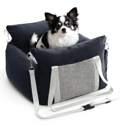 Pet Car Booster Seat for Small Dogs up to 25 lbs with Safety Straps, Storage Pockets, Travel Carrier Bed with Detachable Cover, Machine Washable (Black) - color: Black