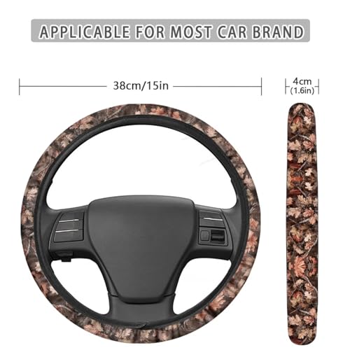 Camo Car Steering Wheel Cover for Men Branch Print Steering Wheel Covers with Elastic Edge Washable Automotive Accessories 15 Inch Gift for Holiday - color: Camo Branch Print