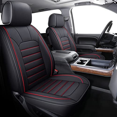 LUCKYMAN CLUB 2 Front Silverado Seat Covers Fit for 2007-2025 Sierra Chevy Silverado 1500 2500 3500 with Water Proof Faux Leather (Black & Red 2 PCS) - color: Black & Red, size: Front set (2 pcs)