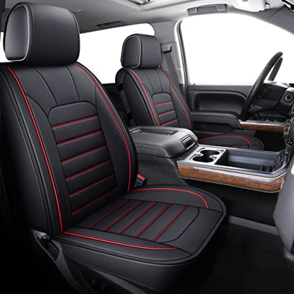 LUCKYMAN CLUB 2 Front Silverado Seat Covers Fit for 2007-2025 Sierra Chevy Silverado 1500 2500 3500 with Water Proof Faux Leather (Black & Red 2 PCS) - color: Black & Red, size: Front set (2 pcs)