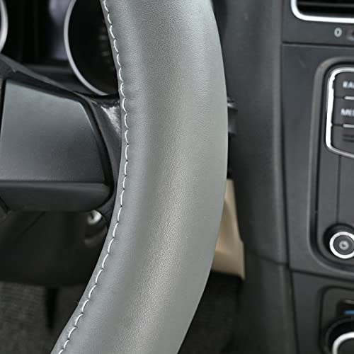 Heavy Duty Pure Cowhide Steering Wheel Cover SUV Car, Gray Genuine Leather Steering Wheel Cover Men Women Universal 14.5 to 15 Inch