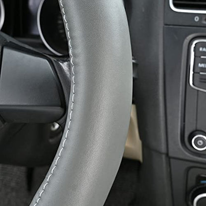 Heavy Duty Pure Cowhide Steering Wheel Cover SUV Car, Gray Genuine Leather Steering Wheel Cover Men Women Universal 14.5 to 15 Inch