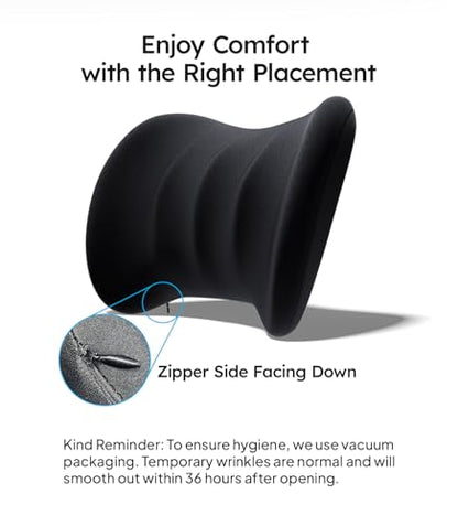 2026 Lumbar Support Pillow for Car [Ergonomic Design, Pressure Relief] Back Cushion for Driving Seat, Back Support Pillow for Car-Office Chair, Fits All Vehicles (Black 1-Pack)