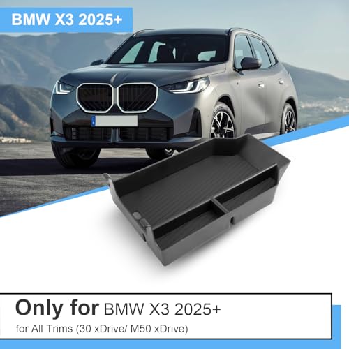 for 2025 2026 BMW X3 Center Console Organizer for BMW X3 G45 (30 xDrive/M50 xDrive), Durable ABS Plastic&Anti-Slip Rubber 2025 X3 Console Tray Insert for 2026 2025 BMW X3 Interior Accessories