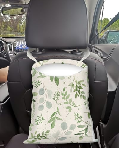 Car Trash Can, Seat Back Hanging Car Trash Bag, Cute Canvas Car Garbage Bag, Essential Car Trash Bin Car Organizers Green Leaf Floral - color: Green Leaf Floral