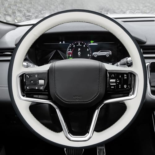 MEWANT DIY Stitched 3D Style Steering Wheel Cover Wrap for Land Rover Range Rover Sport III(L461) 2023-2025/Discovery Sport/Range Rover Evoque II/Range Rover Velar 2021-2025 - color: 5：3D Style(Beige&Black PU Leather)