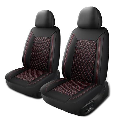 HChengkikz Car Seat Cover, Breathable and Waterproof Leather Seat Covers, Luxury PU Universal Fit Automotive Airbag Compatible for Cars Sedans SUV and Trucks (2 Pieces, Front Seat, Black + Redline) - color: N1 Black Redline, size: Front Seat
