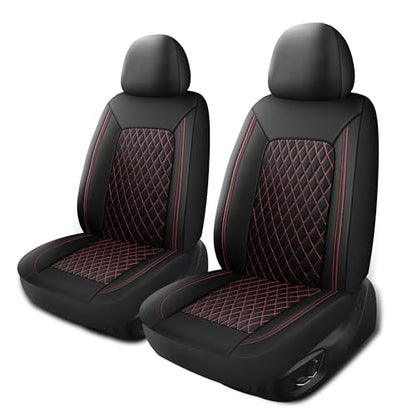 HChengkikz Car Seat Cover, Breathable and Waterproof Leather Seat Covers, Luxury PU Universal Fit Automotive Airbag Compatible for Cars Sedans SUV and Trucks (2 Pieces, Front Seat, Black + Redline) - color: N1 Black Redline, size: Front Seat