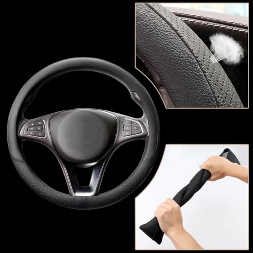 Breathable Car Steering Wheel Cover 15 inch Auto Universal Leather Wrap Non-Slip Steeringwheel Protector Automotive Interior Accessories, Black (Suit for 14 1/2-15 inch) - color: A-Black, size: M (14.5"-15")