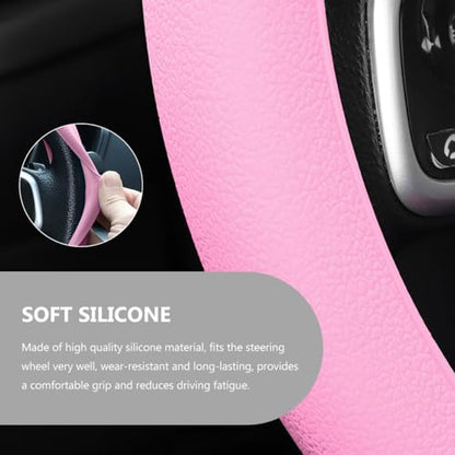 Car Steering Wheel Cover, 13 to 14 Inches Non-Slip Soft Silicone Steering Wheel Protector, Stretchable Elastic Steering Wheel Cover Fits Most Cars for Men and Women (Pink) - color: Pink