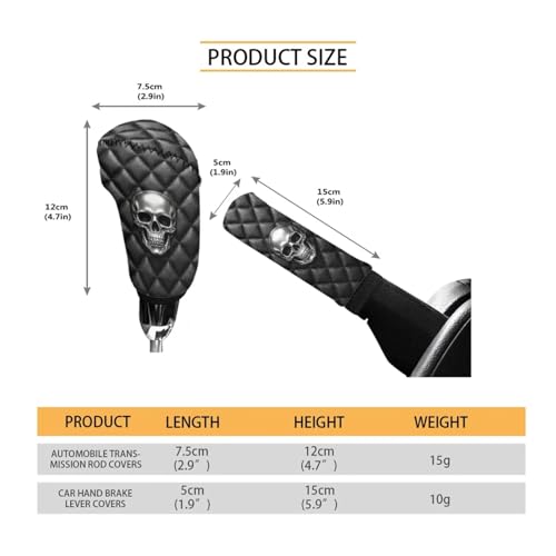 Skull Print Car Gear Shift Cover and Handbrake Cover Set, Soft Anti-Slip Car Handbrake Cover with Gear Shift Knob Covers, Easy to Install, Universal Fits, 2 Piece Set - color: Black and Gray - Skull