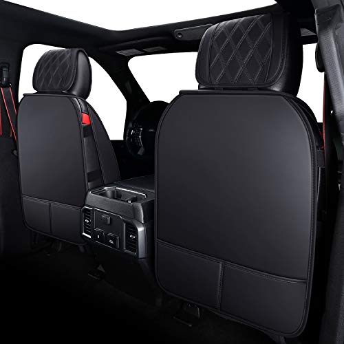 Full Set Car Seat Covers Custom Fit 2009-2026 Ford F150 Crew Cab and 2017-2026 F250 F350 F450 Super Duty Pick-up Truck, Automotive Vehicle Cushion Cover with Waterproof Leather (Black)