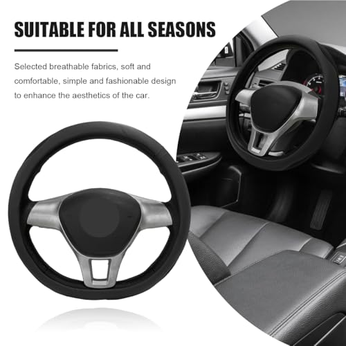 Car Steering Wheel Cover, Leather Breathable Ice Silk Auto Wheel Wrap with Anti-Slip Lining, Scratch-Resistant Elastic Protector Fit for 14.5-15 Inch Steering Wheels (Black) - color: Black
