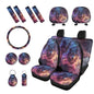 Wolf Planet Galaxy Pattern 15 Pcs Car Accessories Set, Car Interior Covers Set Front Rear Seat Covers Steering Wheel Cover Seat Belt Covers Car Headrest Cover Car Coaster - color: Wolf Planet Galaxy Pattern