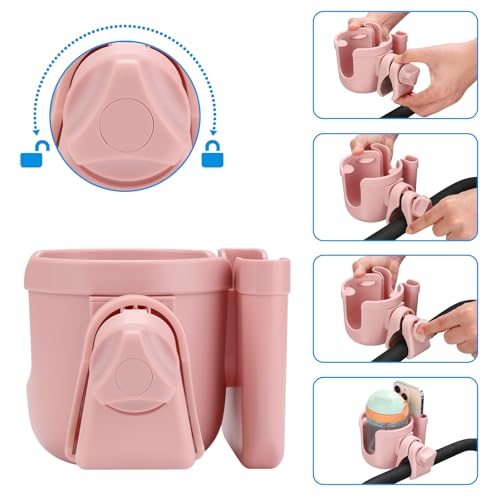 Accmor Stroller Cup Holder with Phone Holder, Bike Cup Holder, Universal Cup Holder for Uppababy Nuna Doona Strollers, 2-in-1 Cup Holder for Walker, Wheelchair, Scooter - color: Baby Pink