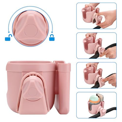Accmor Stroller Cup Holder with Phone Holder, Bike Cup Holder, Universal Cup Holder for Uppababy Nuna Doona Strollers, 2-in-1 Cup Holder for Walker, Wheelchair, Scooter - color: Baby Pink