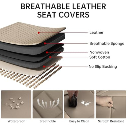 2Pcs Car Seat Cover Front PU Leather Seat Covers Universal Bottom Seat Covers for Most Vehicles,Sedan,Truck,SUV,21.26 inches in Length and 21.26 inches in Width (Beige-Front Bottom 2 Piece) - color: Beige-Front Bottom 2 Piece