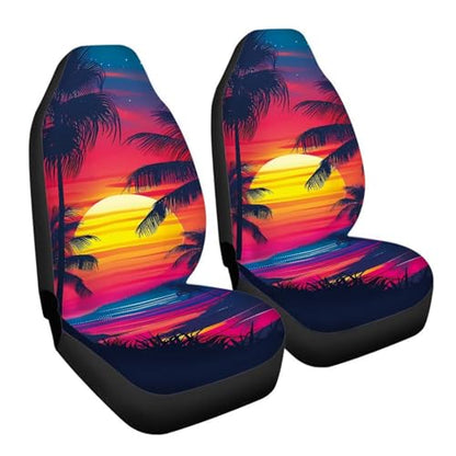 Dreaweet Hawaiian Car Seat Covers Front Seats Only for Women Sunset Beach Design Seat Cover for Carseat Protection 2 Pack Universal High Back Bucket Seat Covers for Cars SUV Trucks Sedan - color: Hawaiian Sunset