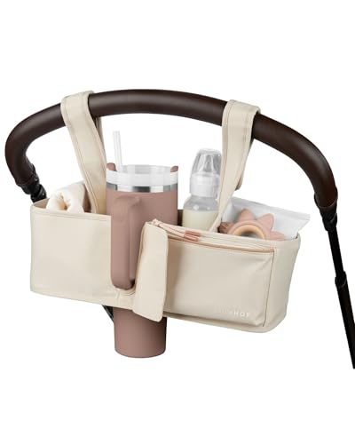 Skip Hop Ultimate Stroller Organizer Universal Fit with Adjustable Straps, Magnetic Flaps and Convertible Design that fits 40 oz. Tumblers, Oat - color: Oat