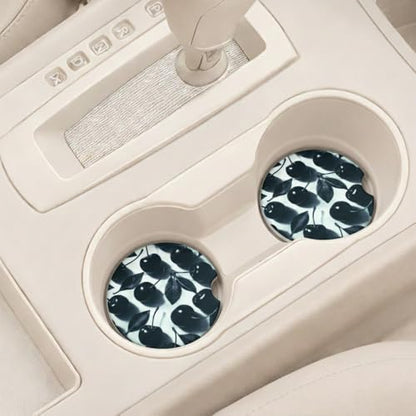 Ceramic Car Coasters, 2 Pack, 2.64" Absorbent Car Cup Holder Coasters, Cute Ceramic Car Coasters for Women, Black Cherry Pattern - color: Black Cherry