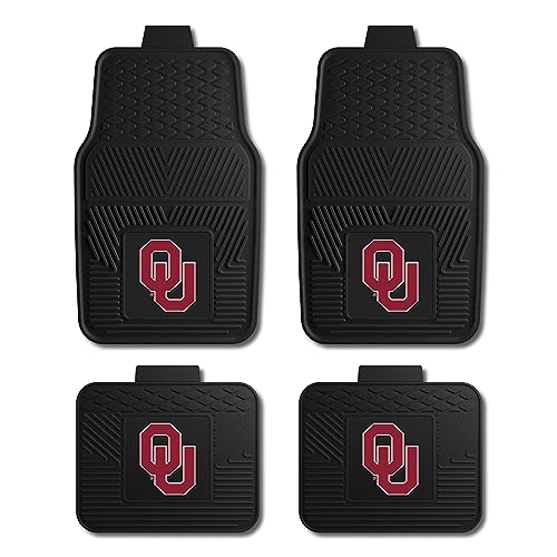 Fanmats University of Oklahoma Sooners Set of 4 Car Mats for Cars, SUV, Pickups - All Weather Protection, Deep Reservoir Design, Universal Fit - 3D NCAA Team Logo - 29”x17” Front - 14”x 17” Rear Mat