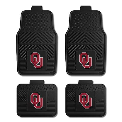Fanmats University of Oklahoma Sooners Set of 4 Car Mats for Cars, SUV, Pickups - All Weather Protection, Deep Reservoir Design, Universal Fit - 3D NCAA Team Logo - 29”x17” Front - 14”x 17” Rear Mat