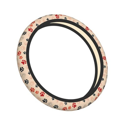 Paw Print Neoprene Steering Wheel Cover Anti-Slip Elastic Dog Cat Paw Steering Wheel Protective Cover 15in Universal Car Accessories Fit Cars, SUVs, Auto - color: Paw Print