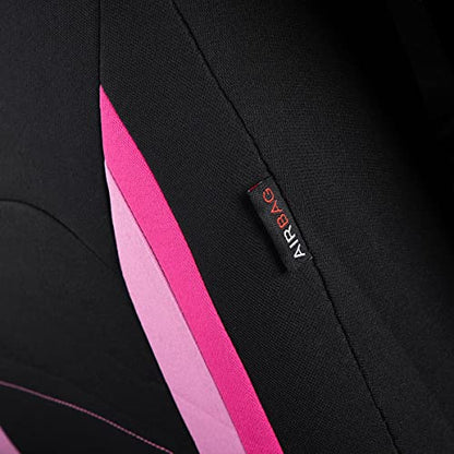 Flying Banner Car Seat Covers Front Seats Rear Bench Polyester car seat Protectors Easy installations Rear Bench Split Classic Man Lady Truck - color: Black Pink & Light Pink