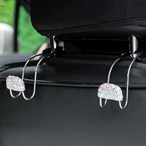 Car Headrest Hook, 2 Pack Bling Backseat Organizer Hanger for Purse Clothes Grocery Bag, Rhinestones Auto Headrest Storage Holder, Universal Car Seat Accessories for Most Vehicle (AB) - color: AB