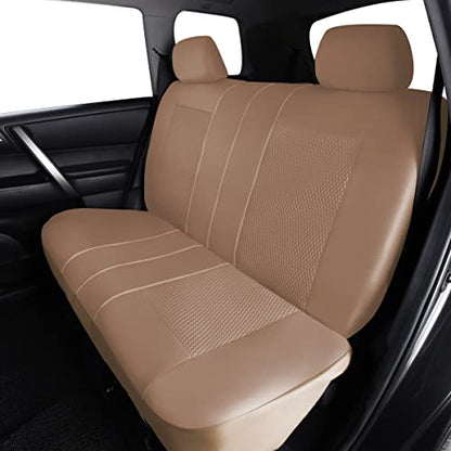 Flying Banner car seat Covers Full Set Velvet Cubic Press Massage Breathable Rear Bench Split Black Gray Beige tan 40/60 50/50 60/40 (Full Set - Low Back, Dark Beige) - color: Dark Beige
