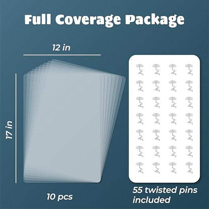 Large Cat Scratch Furniture Protector, 10 Pcs Transparent Couch Protector from Cat Claws, Single-Sided Self-Adhesive Anti-Pet Deterrent Sofa Protector with 55 Pins for Walls & Doors, 17IN