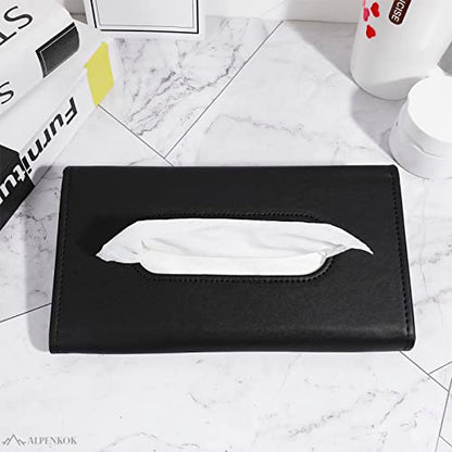 9.1 × 4.7 x 1.5 Car Tissue Holder — PU Leather Sun Visor Tissue Holder for Car with Ergonomic Take-Out Port, Universal Fit — Refillable Napkin Storage with Metal Clip Mount, Quick Install in Seconds