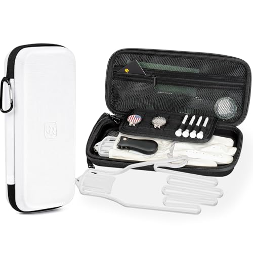 GLORIEROO Odor-Absorbing Golf Glove Holder Case for Men Women with Glove Shaper - Fits Golf Club Bag, Golf Organizer Storage for Phone, Tees, Divot Tool, Ball Markers, Golf Gifts for Men Women - color: White-XL