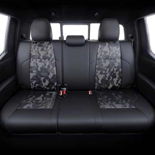 Leather Seat Covers Custom Fit for 2024-2026 Tacoma Gen 4th Double Cab - Fully Covered - Fit Like a Glove - Center Console Armrest Covers Included - Camouflage Black & Black Stitching