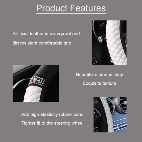 Microfiber Leather Steering Wheel Cover with Anti-Slip Lining Universal Car Accessory for Steering Wheel with a Diameter of 14.5-15 inch (White) - color: White