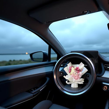 Fresh Flowers Mini Dried Flowers Bouquet for Car Air Vent Clips, Car Air Outlet Perfume Decoration, Air Fresheners Interior Accessories,Automotive Air Fresheners Pink (White, Random fragrance)