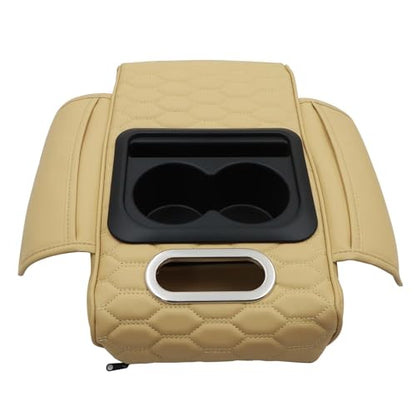 Priprilod Beige Car Center Console Armrest Pillow, Memory Foam with Cup Holder and Cell Phone Holder, Multifunctional Car Center Console Organizer, Universal Fit for Most Vehicles - color: Beige Tan