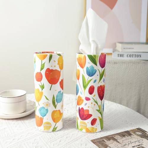 Car Tissue Holder (4 PK) - 50 3-Ply Tissues per Cylinder, Fits Car Cup Holders, Portable Travel Tubes Box Container, Tulip Design, Round Tissue Container for Car Accessories - style: Tulip